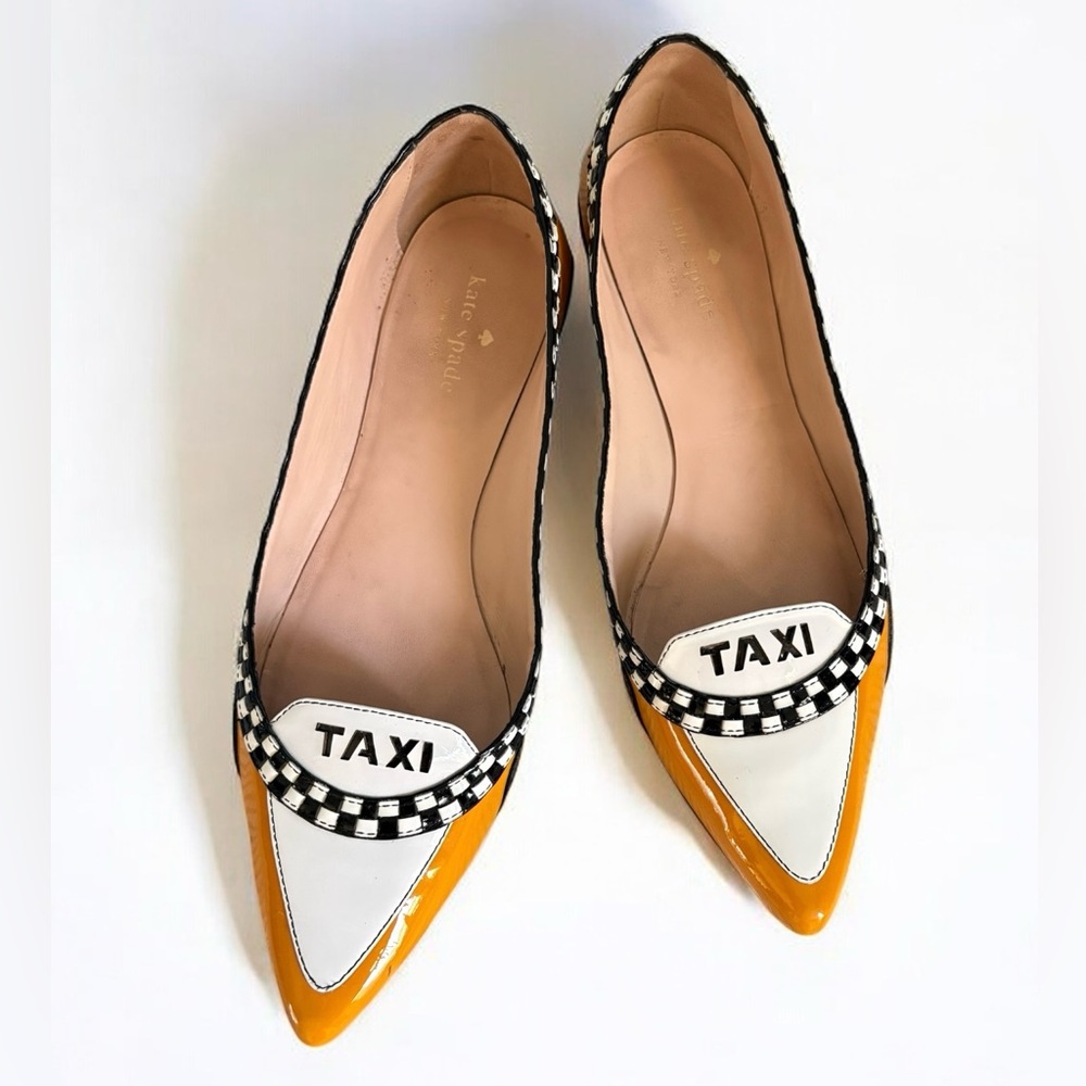 KATE SPADE GoGo Taxi Patent Leather Pointed Toe Flats - Yellow & Black - Size 9
